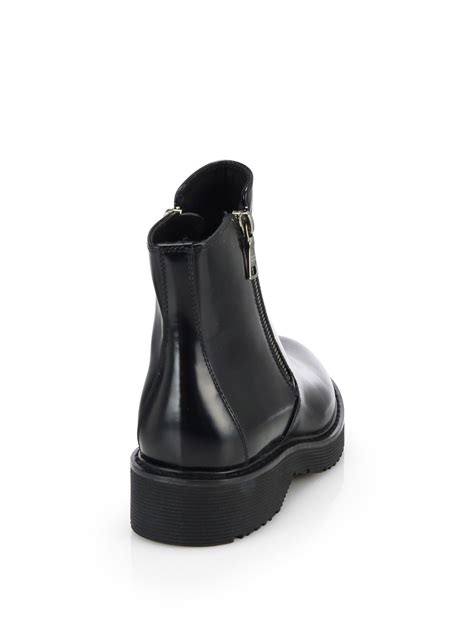 prada brown zip-up ankle boots trimmed in black|Prada Livermore.